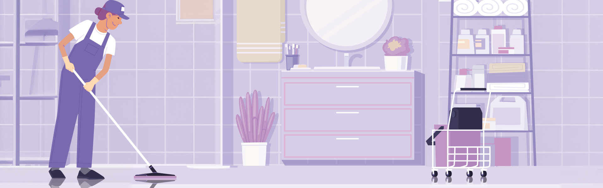 Woman In Gloves Mopping Bathroom Floor